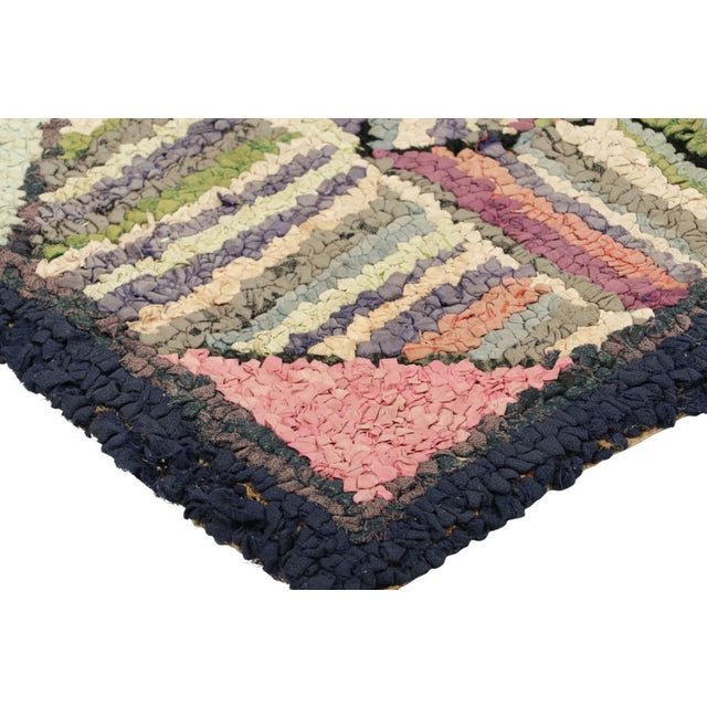 Antique Hooked Geometric Rug in Polychromatic Tones | Rug & Kilim For Sale In New York - Image 6 of 7