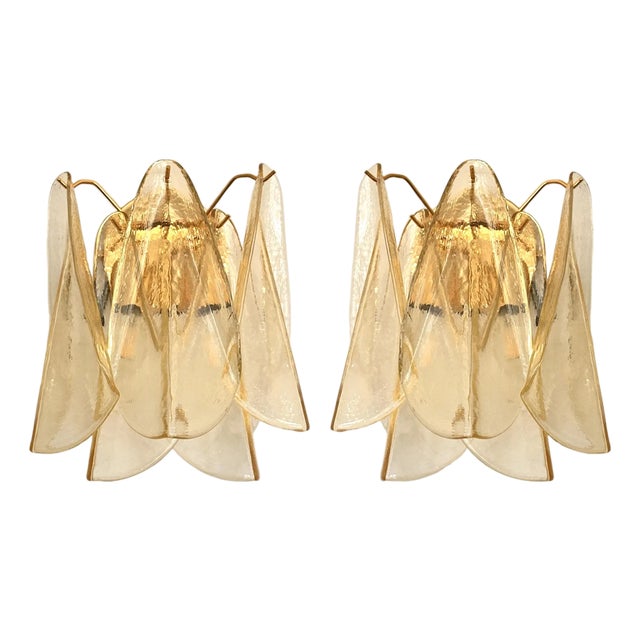 Amber Rondini Murano Glass Gold Wall Sconces by Simoeng, Set of 2 For Sale