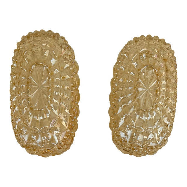 Vintage Glass Wall Sconces, German, Midcentury Iridescent Golden Bubble - A Pair Ready to Hang For Sale