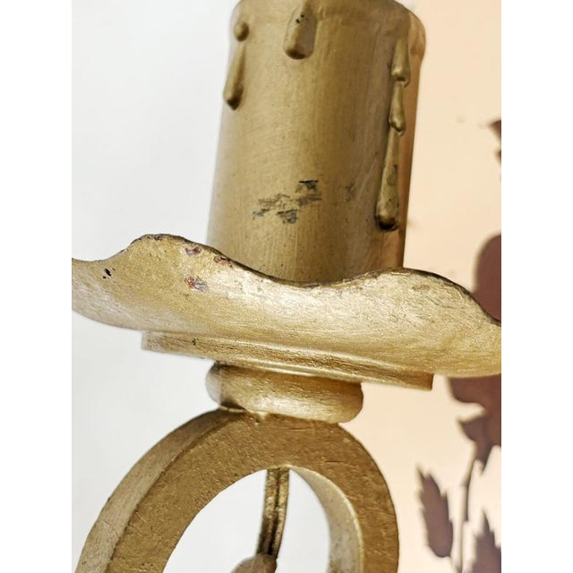 Metal Art Deco Wall Sconces in Patinated Gold Metal and Glass, France, 1950, Set of 2 For Sale - Image 7 of 14