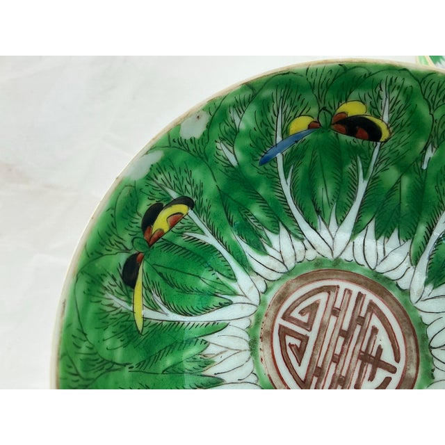 Set of 4 Antique Chinese Export Porcelain Famille Vert”box Choyleaf” Pattern Rice or Soup Bowls For Sale In Providence - Image 6 of 12
