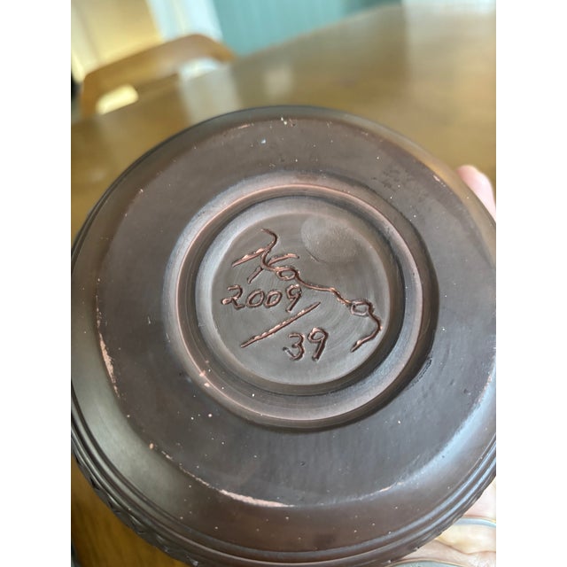 Contemporary Signed Limited Edition Studio Pottery Vessel 2009 #39 Faceted Texture Dark Burnished Stoneware Wabi-Sabi Organic Modern Sculptural Ceramic Art For Sale - Image 3 of 5