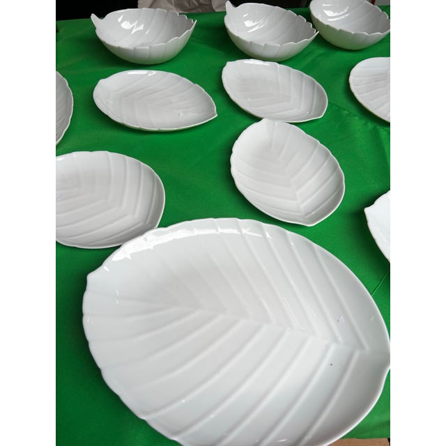 1970s Collection of Milk Glass Leaf Design Serving Dishes- Set of 14 For Sale - Image 10 of 12