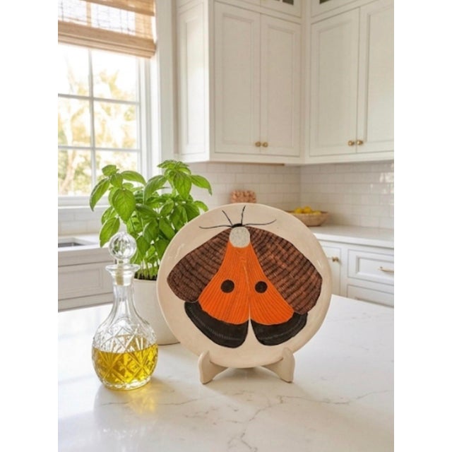 Orange Vintage Studio Ceramic Moth Decorative Plate For Sale - Image 8 of 12