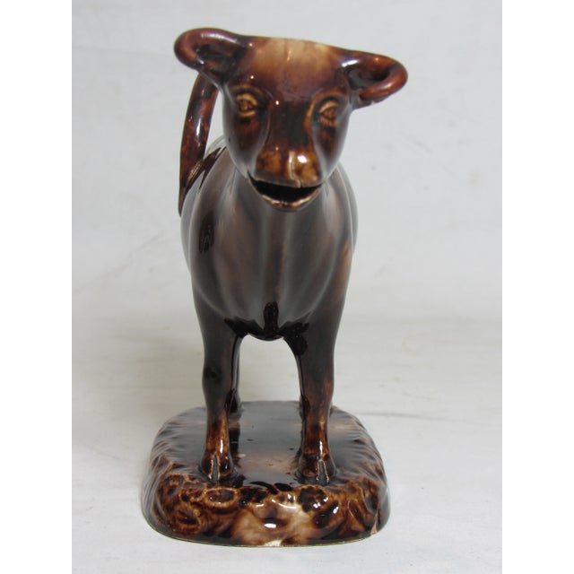 English Brown Glazed English Staffordshire Cow Creamer For Sale - Image 3 of 13