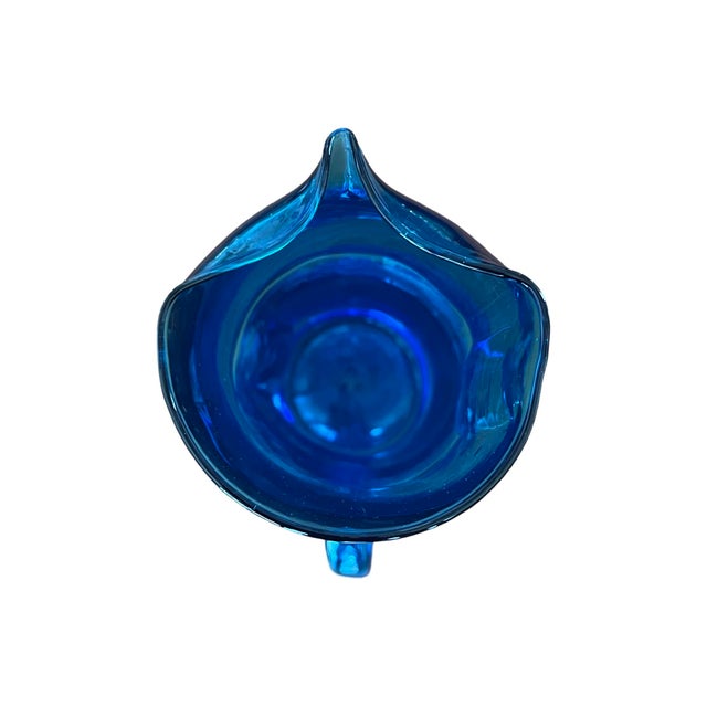 Glass Vintage Cobalt Blue Empoli Glass Pitcher Carafe, Italy 1960s For Sale - Image 7 of 8