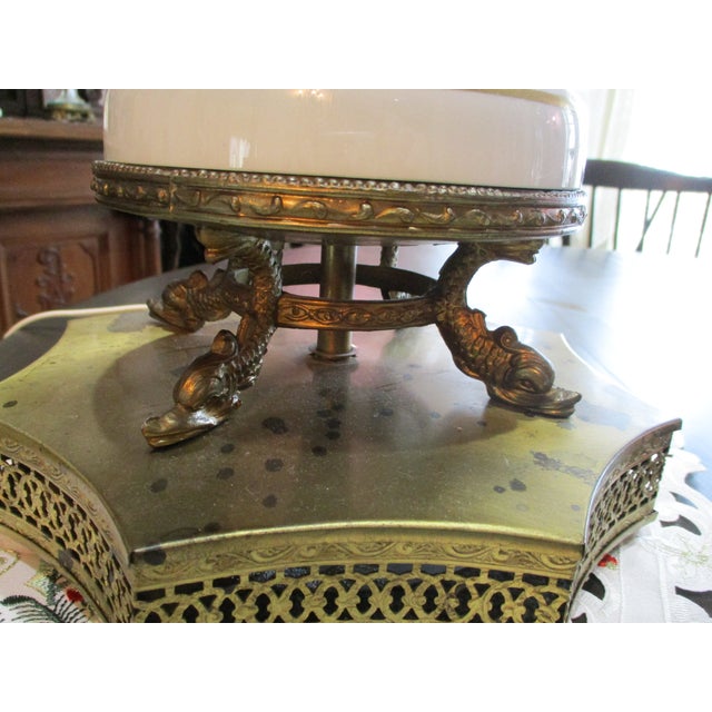 Antique Moser Bohemian Czech Cut to Green Enamel Serpent Feet Luster Lamp W./ 10 Large Prisms For Sale - Image 10 of 11