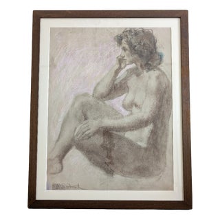Emilia Castaneda, Female Nude, 1960s, Charcoal Drawing on Paper For Sale