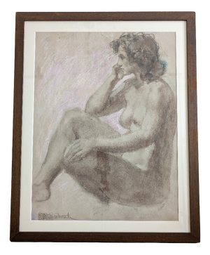 Emilia Castaneda, Female Nude, 1960s, Charcoal Drawing on Paper