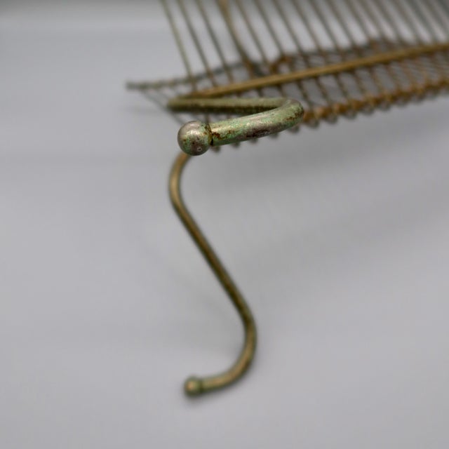 Brass Vintage Mid-Century Brass-Tone Wire Magazine Rack For Sale - Image 8 of 9
