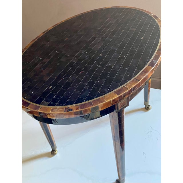 Brown Maitland Smith Tessellated Faux Tortoise Shell Table W Brass Inlay For Sale - Image 8 of 13