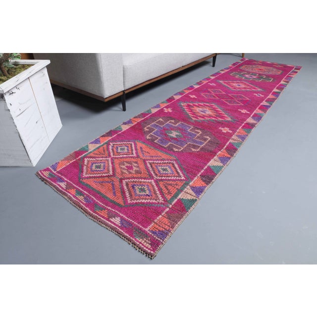 Vintage Turkish Oushak Handmade Wool Cotton Purple Runner Rug For Sale - Image 4 of 10
