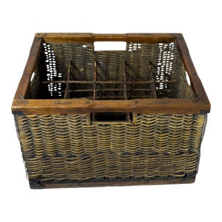 Antique French Wicker Wine Crate For Sale