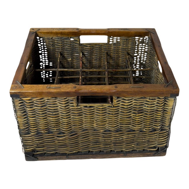 Antique French Wicker Wine Crate For Sale