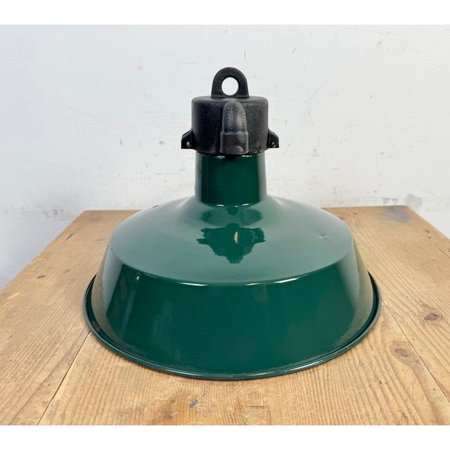 French Industrial Dark Green Enamel Factory Pendant Lamp, 1960s For Sale - Image 16 of 18