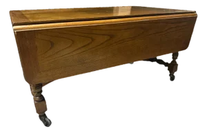 Late 20th Century Baker Furniture Vintage William & Mary Oak Drop Leaf 18” H Coffee Table Adjustable as 29” H Side Table