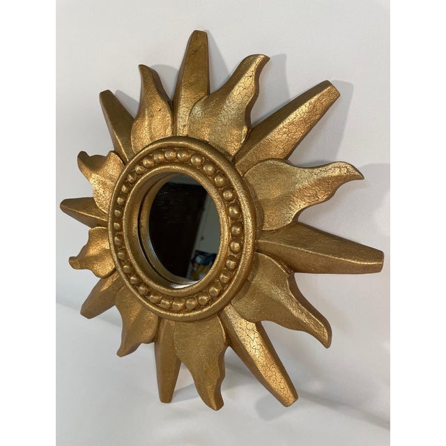Gold 1960-70s Vintage French Style Gold Gilded Sunburst Wall Mirror For Sale - Image 8 of 12