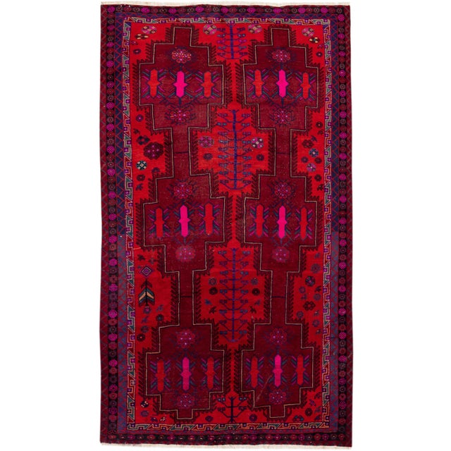 Textile 1960s Vintage Persian Shiraz Handmade Red Geometric Wool Rug For Sale - Image 7 of 7
