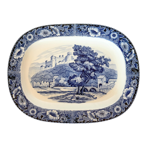 Vintage Import Blue Transferware Platter With Trees and Castle