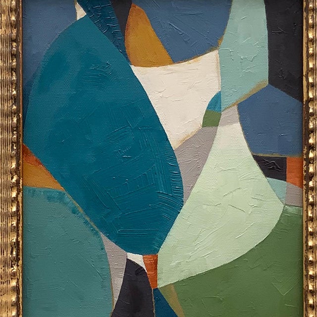 Mid-Century Modern Contemporary Jewel Tones Abstract Oil Painting in Vintage Frame For Sale - Image 3 of 6