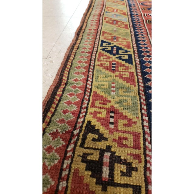 1910s Antique Kuba Rug, Handmade Oriental Rug, Red, Green, Yellow, Ivory, Blue, White For Sale - Image 5 of 13