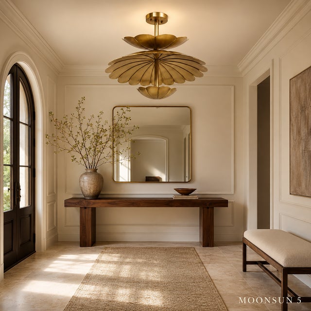 Bring sculptural beauty and warm elegance into your home with this handcrafted floral brass ceiling light. Inspired by...