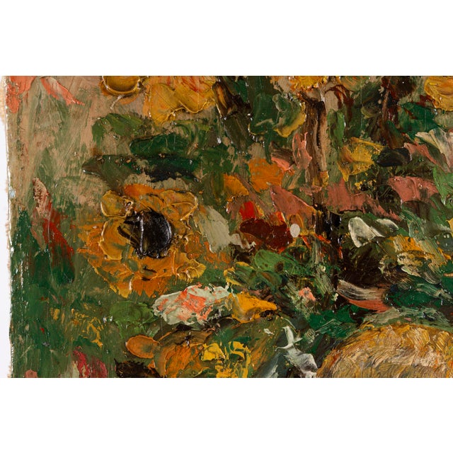 Unknown, Young Woman Among Sunflowers, 1909, Oil on Canvas For Sale - Image 7 of 14