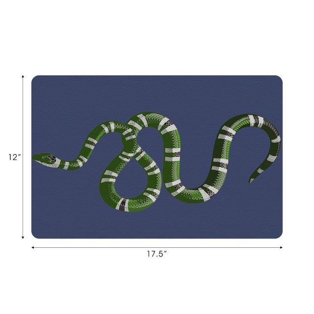Modern Serpent Blue Vegan Leather Rectangle Placemat, Set of 4 For Sale - Image 3 of 5