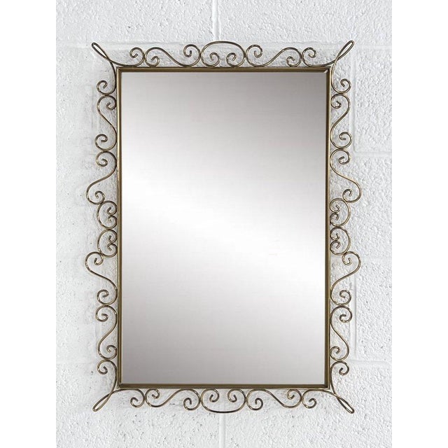 Metal Rectangular Mirror with Brass Frame, 1950s For Sale - Image 7 of 8