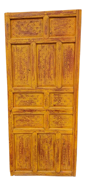 1970s Moroccan Orange Wooden Carved Door