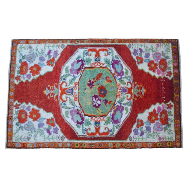 High Pile Area Rug Hand Knotted Colorful Oushak Medallion Rug - 3'10'' X 6' For Sale - Image 6 of 12