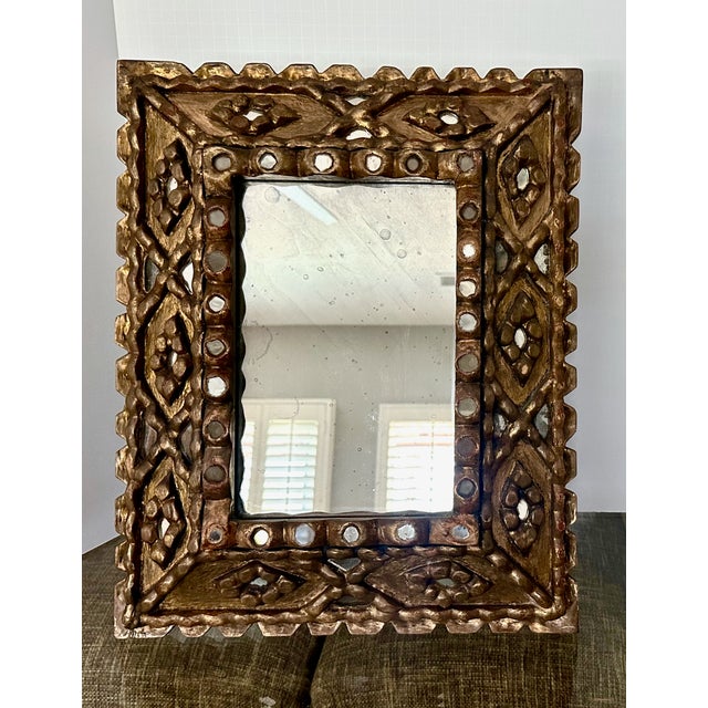 1980s Spanish Colonial Style Gilt Wood Wall Mirror For Sale - Image 5 of 17
