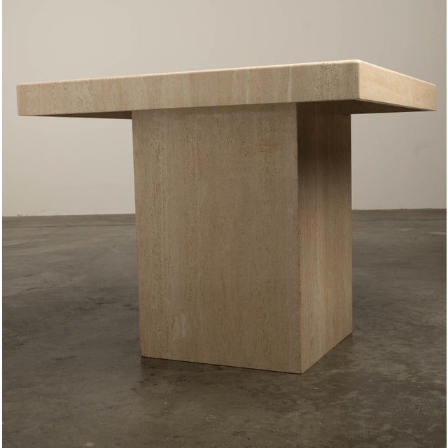 1980s Travertine Marble Square Dining Table Italian Stone Michael Taylor Style For Sale - Image 11 of 11