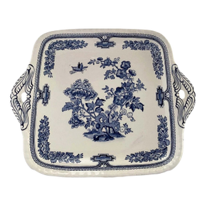 1930's Mason's Ironstone Cake Plate/Tray, Chinoiserie Pattern, Manchu Blue- Square, Tab Handles