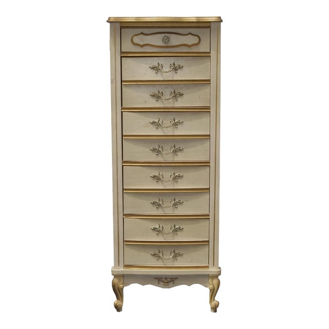 Vintage French Provincial Tallboy Dresser Lingerie Chest W Brass Hardware For Sale