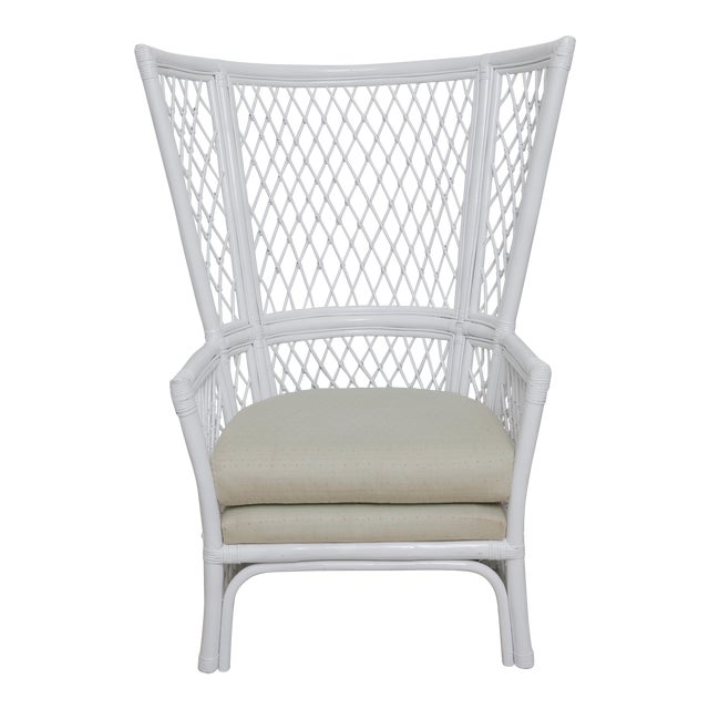 Vintage Reef Diamond Pattern White High Back Cane Chair Chairish