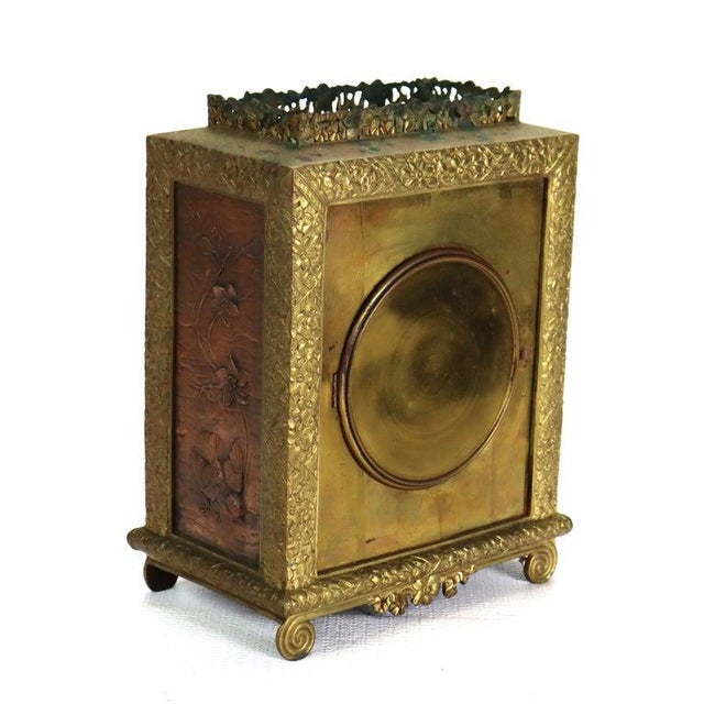 Aesthetic Mixed Metal Bronze & Copper Figural & Floral Mantle Clock C1880 For Sale - Image 6 of 14