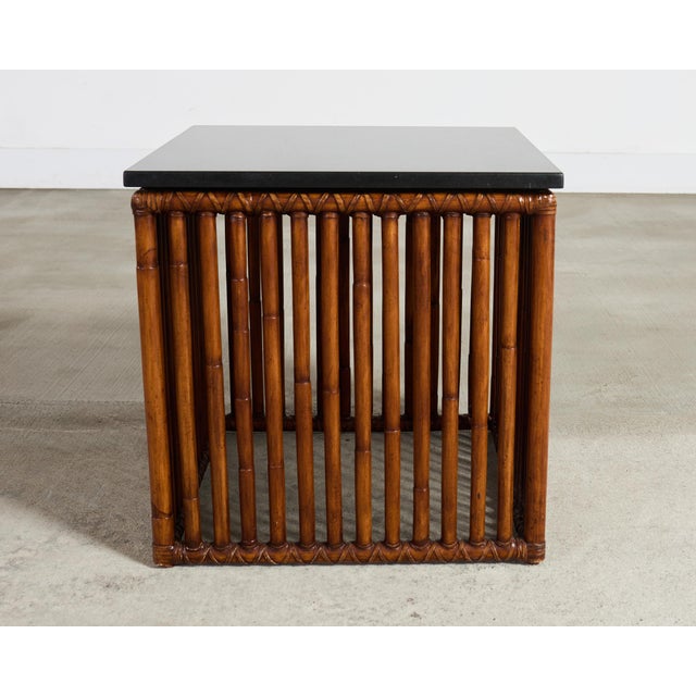 Chestnut Pair of McGuire Bamboo Cube Granite Top Drinks Tables For Sale - Image 8 of 18