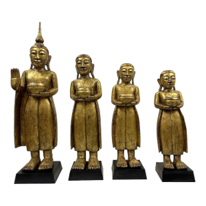 Mid-20th Century Carved Wooden Gilt Standing Thai Buddha Statues, Set of 4