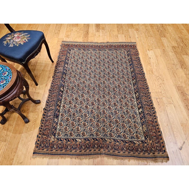 Late 19th Century Persian Afshar Tribal Rug, Hand-Knotted Wool, All-Over Paisley Geometric Pattern, Ivory & Brown, 4x6 For Sale - Image 9 of 18