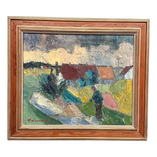 Arnold William Pedersen, Farmhouses, 1960s, Oil on Canvas, Framed For Sale