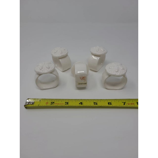 Traditional Sand Dollar White Ceramic Napkin Rings - Set of 5 For Sale - Image 3 of 8