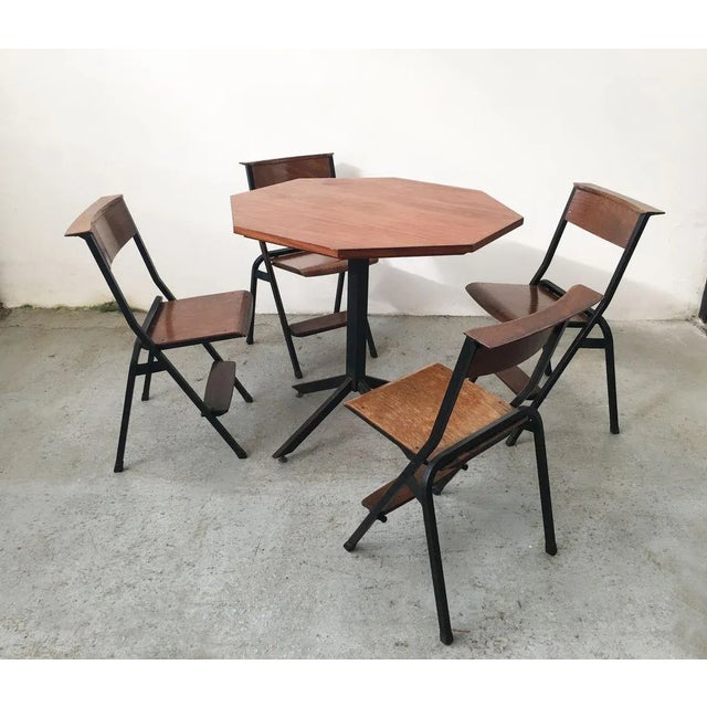 Mid-Century Hexagonal Rosewood Dining Table with Black Iron Structure For Sale - Image 6 of 10