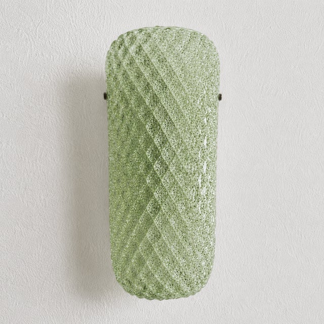 Set of Two Mid-Century Modern Green "Graniglia" Rombus Murano Glass Wall Sconces For Sale - Image 6 of 10
