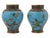 A pair of matching antique Japanese copper vases with polychrome cloisonne enamel design. Late Meiji era, before 1912....