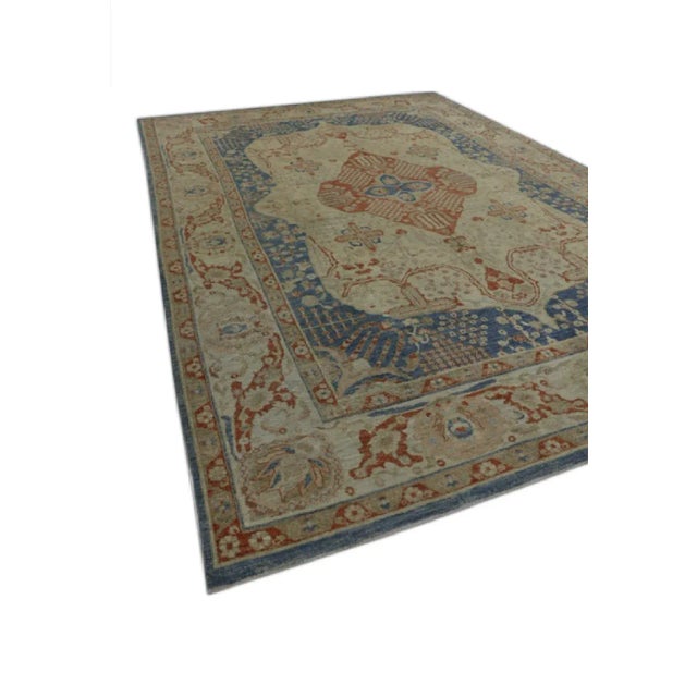 Modern Red & Blue Fine Woven Turkish Oushak Rug 9'10" X 13'8" For Sale - Image 3 of 5