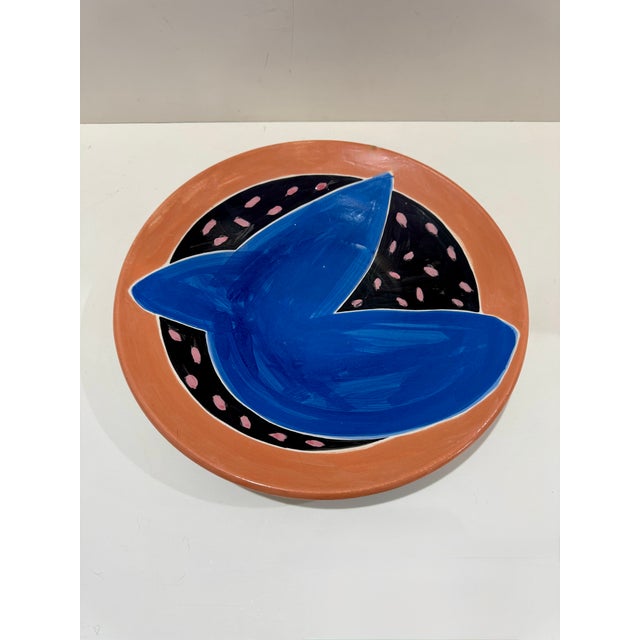 Blue Set of 6 Sidney Guberman 1988 Hand-Painted Ceramic Plates 12” Abstract Pop Art For Sale - Image 8 of 12