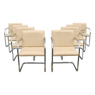 Ludwig Mies Van Der Rohe Brno Tubular Chairs in Beige Leather by Gordon, Set of 8 For Sale