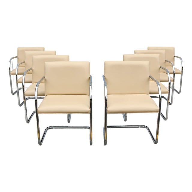 Ludwig Mies Van Der Rohe Brno Tubular Chairs in Beige Leather by Gordon, Set of 8 For Sale