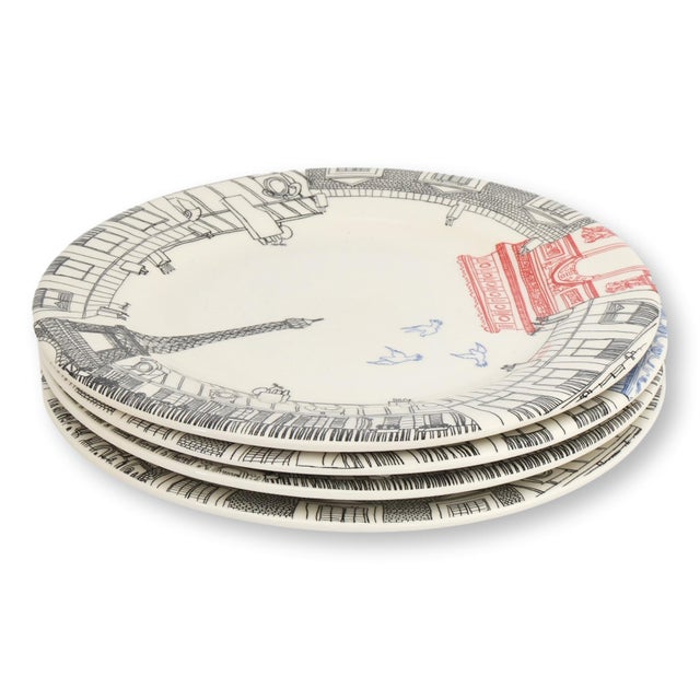 French Late 20th Century Gien "Ca c’est Paris" Dessert Plates, Set of 4 For Sale - Image 3 of 9